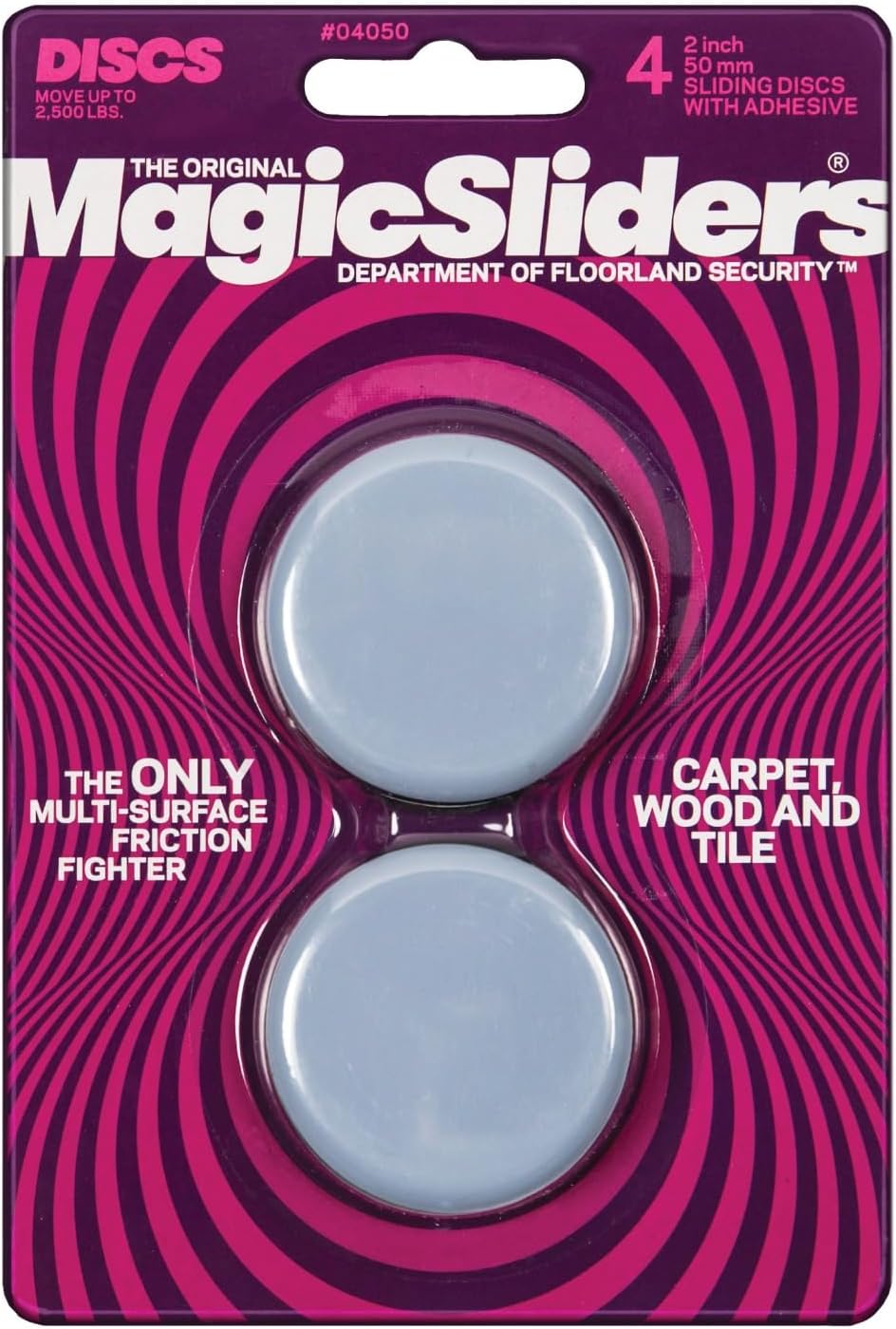 MAGIC SLIDERS - 4050 Series 4PK 2" RND Sliding Disc, Gray, Pack of 1- Self-adhesive Furniture Disc Pad Sliders for Household Furniture to Protect Surfaces, Wood, Tile, Carpet, and Vinyl Floors