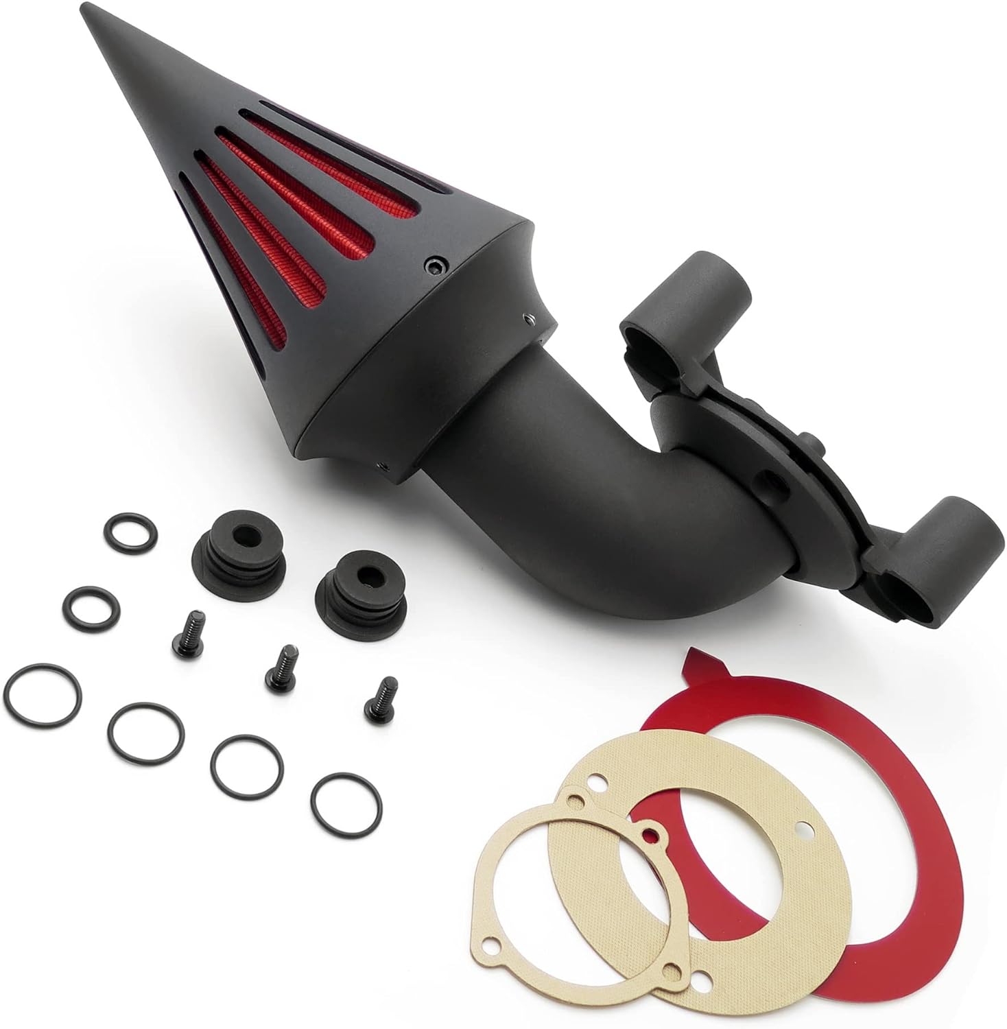 AfterMokit Replacement Cone Spike Air Cleaner Intake with Red Filter for Harley Davidson Sportster XL Models 1991-2006 Matte Black