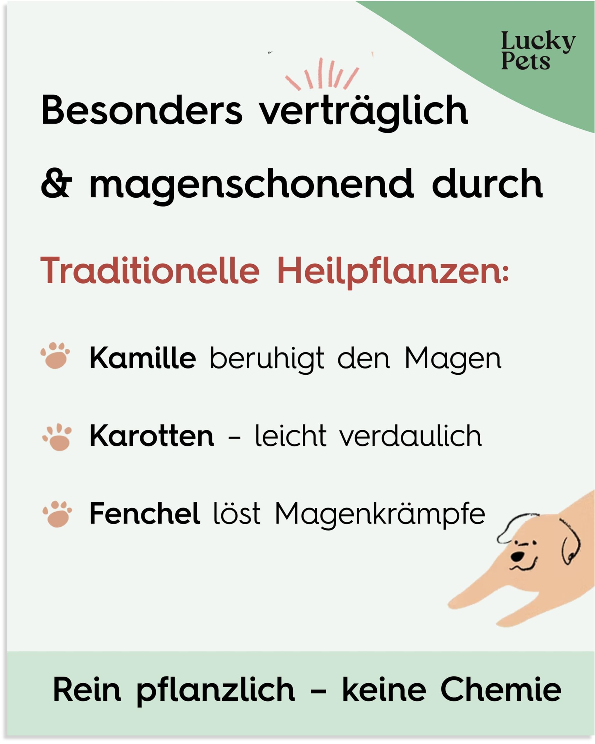 Lucky Pets Gras- & Kotfresser Tabletten Hund – 100 % pflanzlich und magenschonend – Mit Ulmenrinde und Heilerde – Gras und Kotfresser Drops Hund gegen Fressverhalten bei Nährstoffmangel