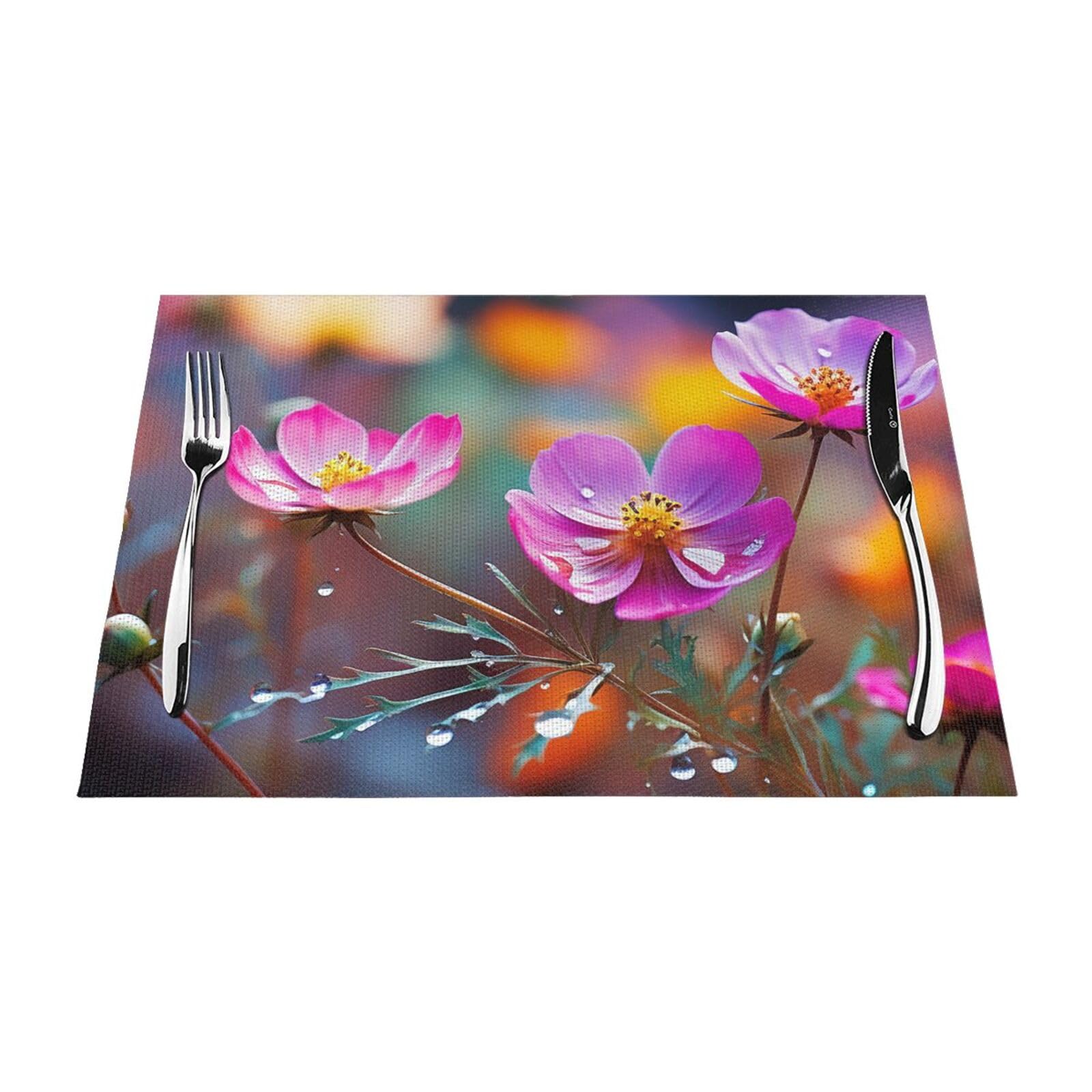 Set de table antidérapant et résistant à la chaleur lot de 6 vinyles lavables fleur