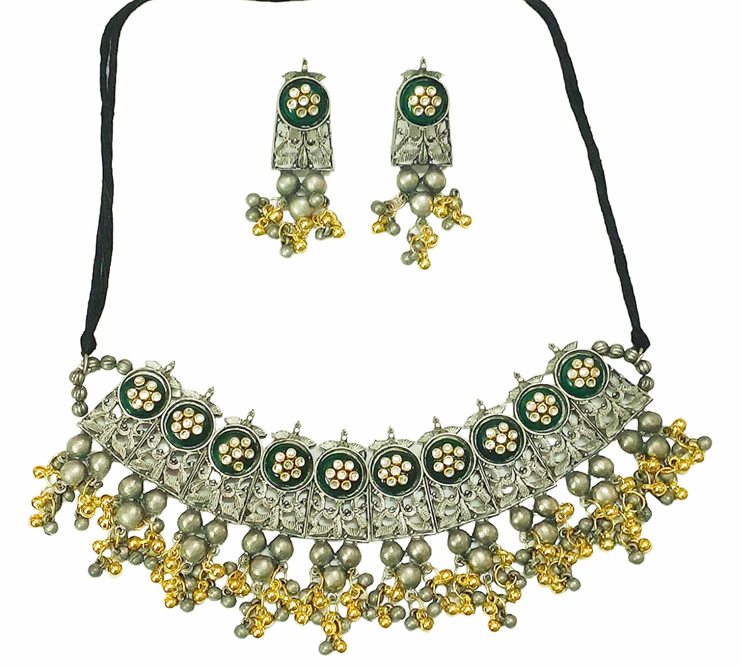 See full amazon price history chart for Ethnic Designer Kundan Oxidised Silver Antique Afghani Traditional Ghungroo Necklace Choker Earrings Jewelry Women Girls (GREEN) Ethnic Designer Kundan Oxidised Silver Antique Afghani Traditional Ghungroo Necklace Choker Earrings Jewelry Women Girls (GREEN) (B0CPHWP56R) Amazon Price History, Amazon Price Tracker