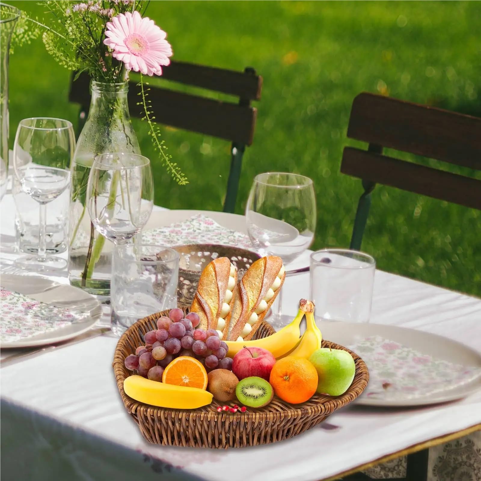 2 unids/set cesta tejida de mimbre cestas for servir pan frutas verduras restaurante mesa Display Ratt para Verduras,Frutas(B SET)