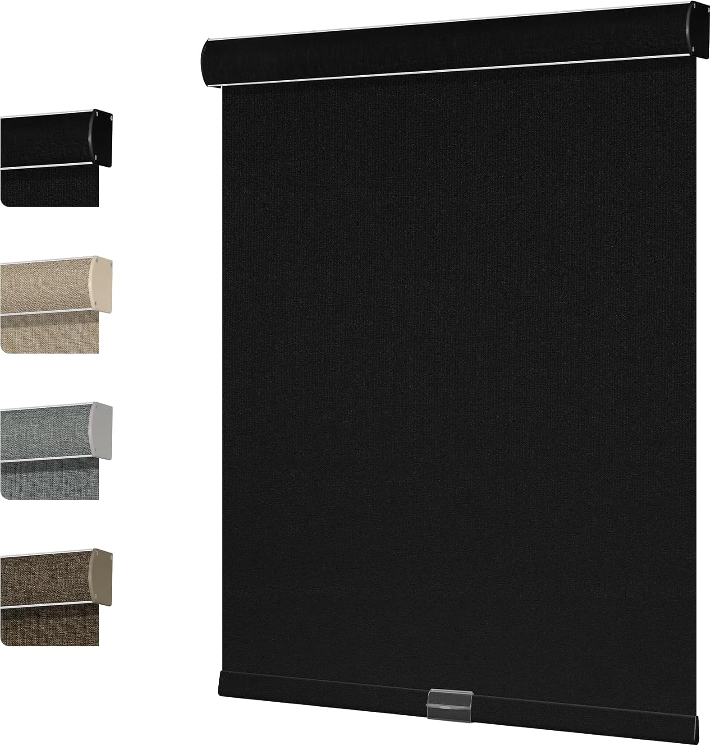 Boolegon Blackout Roller Shades for Windows Linen Fabric Cordless Roller Blinds with Cassette Valance Thermal Insulated Room Darkening Window Shades for Home Door, Black, Custom Size.