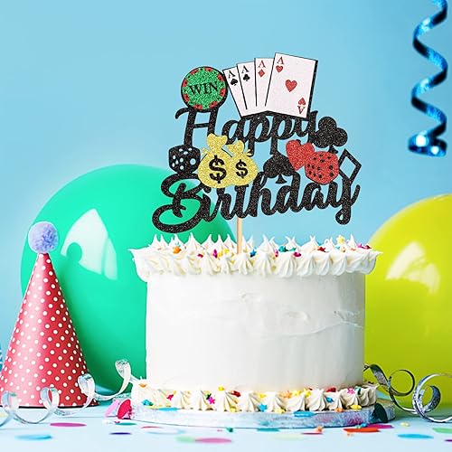 Miniatura 2 de 1 paquete de decoración de pastel de casino dados fichas de póquer de feliz cumpleaños decoración de pastel de juego de cartas tema para decoración