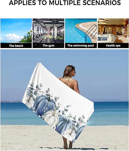Miniatura 6 de Toallas de baño de calabazas azules y blancas para baño, toallas de regalo para mujeres, playa, cocina, mano, cabello, cara, yoga, entrenamiento,