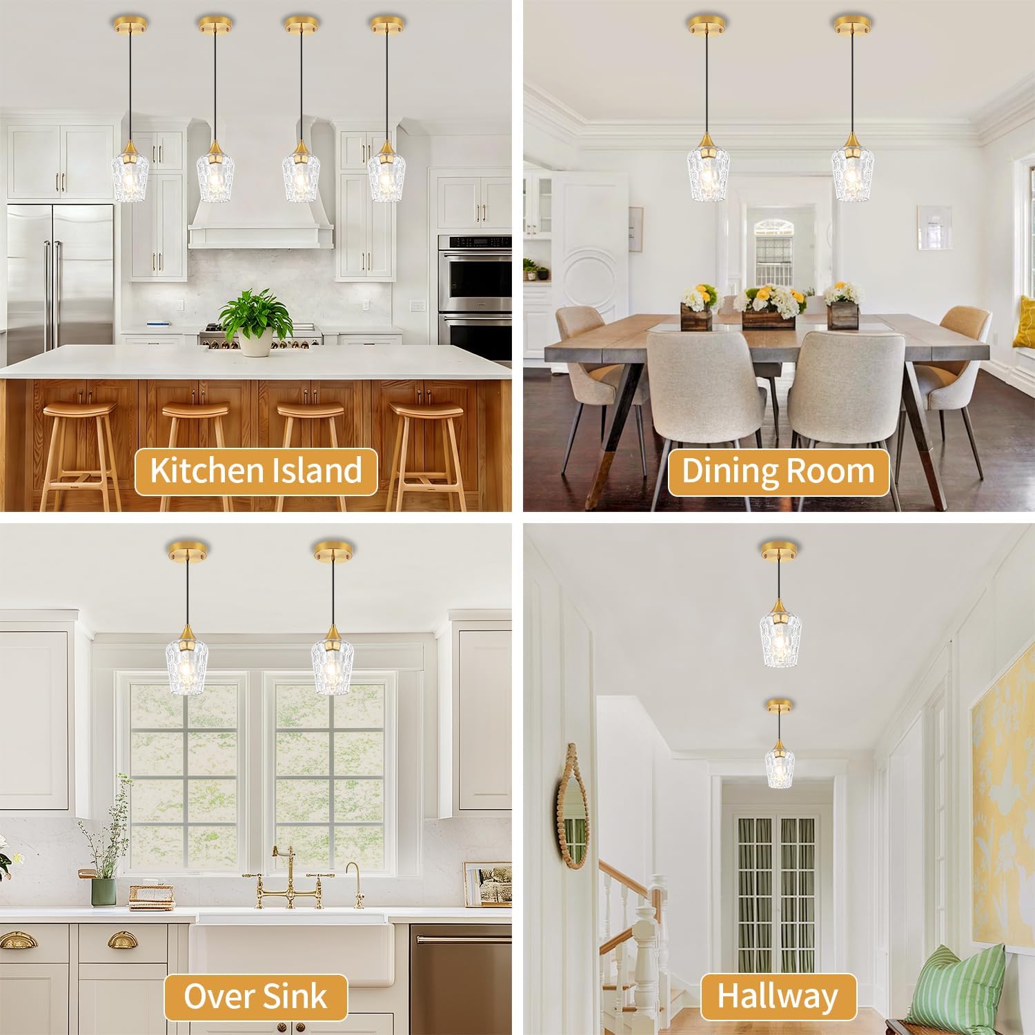 Brushed Gold Pendant Light Fixtures, Thick Hammered Glass Pendant Lights Kitchen Island 3 Pack Modern Hanging Light Hallway Ceiling Light Fixtures Mini Pendant Lights for Bathroom Dining Room
