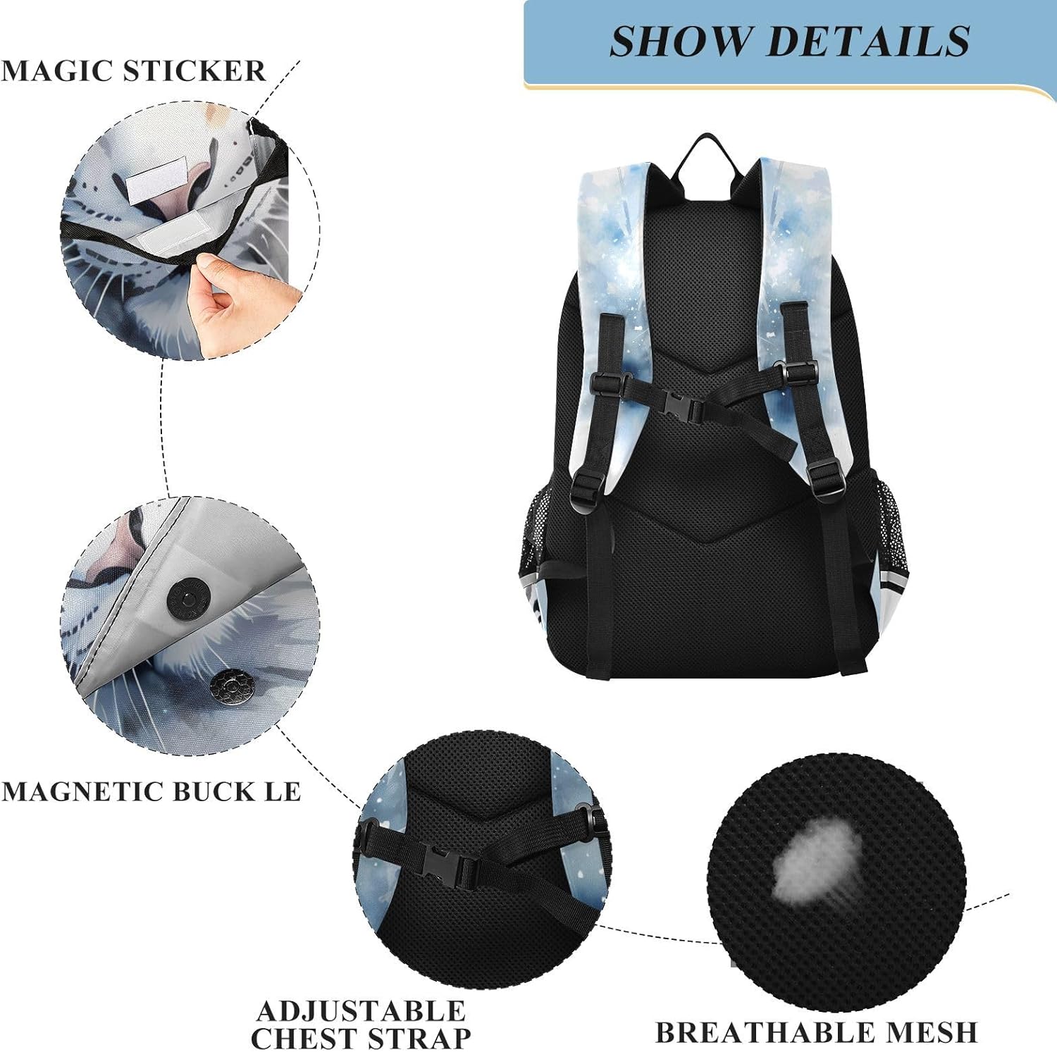 Laptop Backpack Fashion Travel Backpack for Women Men Watercolor Winter Tiger White School Backpack for Teens Boys Girls,Water Resistant & Lightweight
