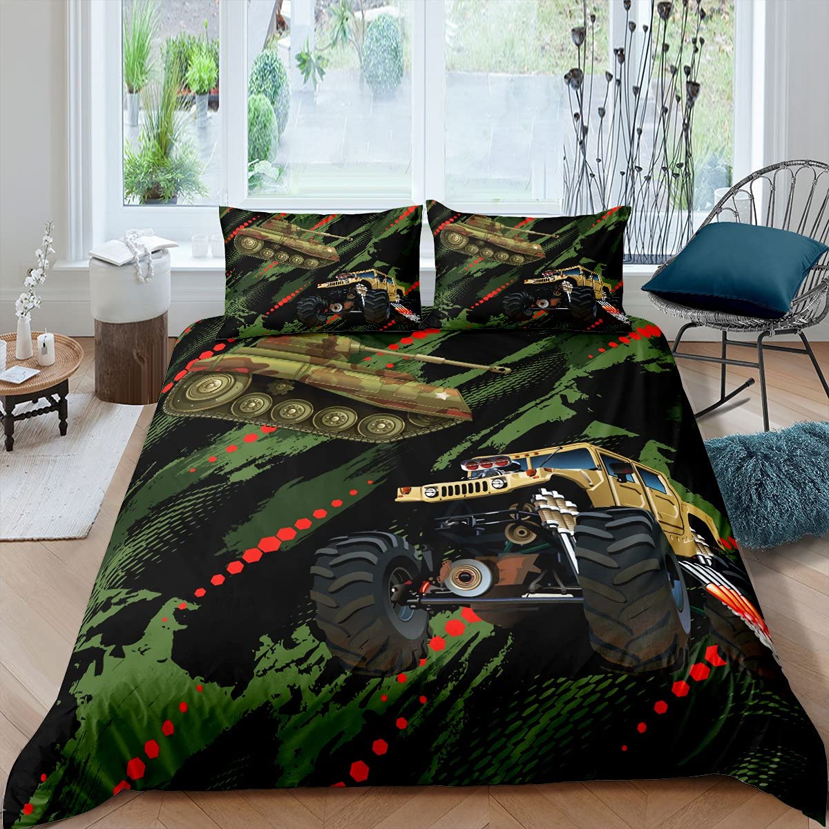 Kamuflaż, pokrowiec na zbiornik 155 x 220 cm, do sypialni dla chłopców, technika budowa, pojazd, traktor, ciężarówka, poszewka na kołdrę dla dzieci, nastolatków, modny zestaw pościeli z 1