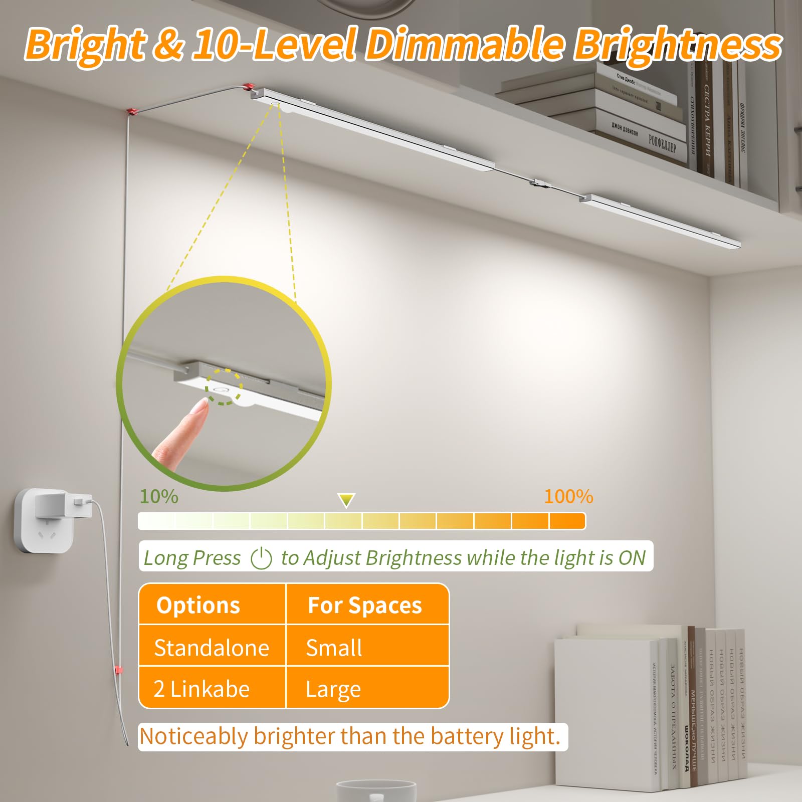 Luce LED con sensore di movimento da 35,6 cm, sottile, USB plug-in per interni, luminosa e dimmerabile, 3 modalità (on/notte/giorno) per cucina, armadio, armadio - 3000 K bianco caldo, 1