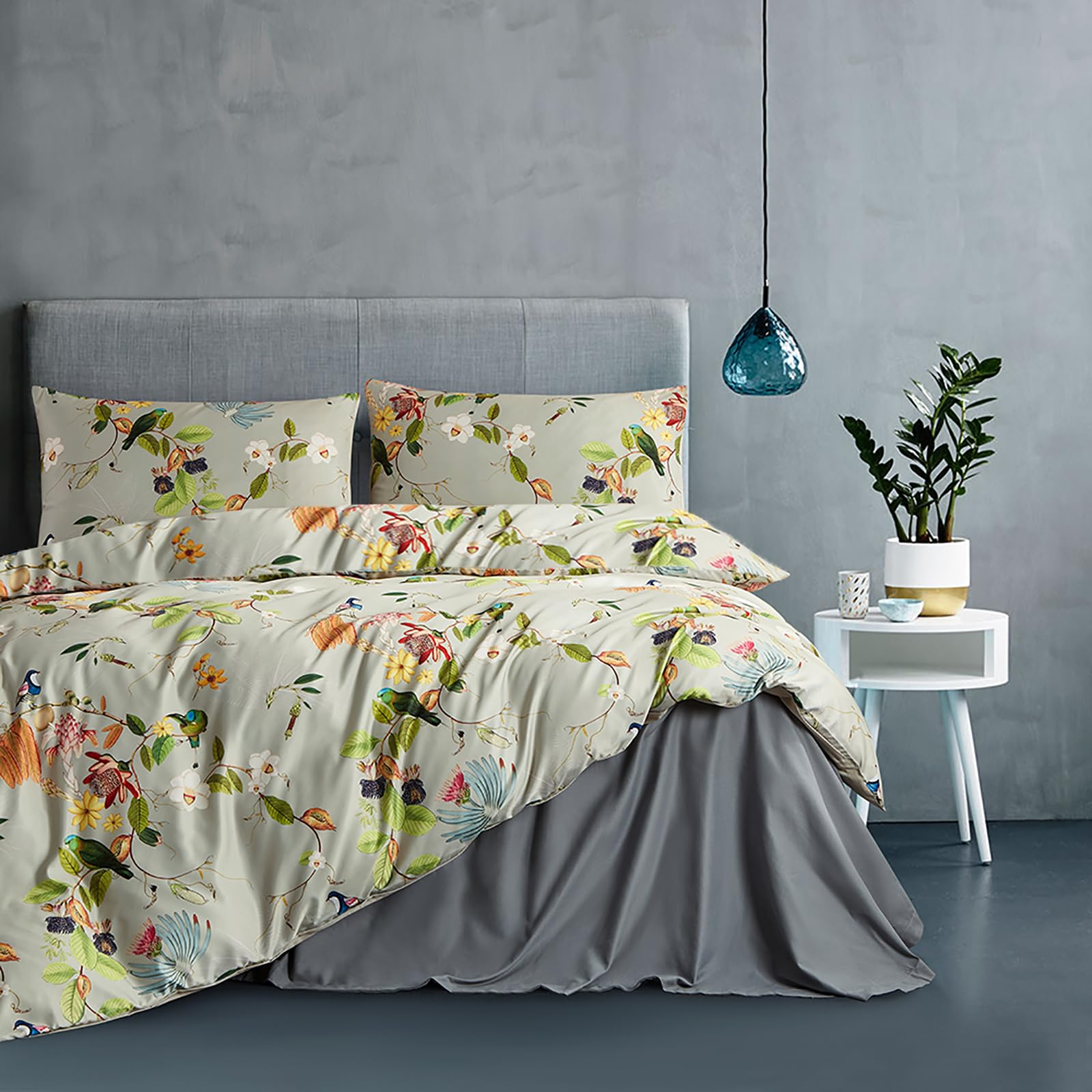 Garden Style Vintage Botanical Comforter Set - Twin XL, 1 Comforter with 2 Pillowcases in Vibrant Floral Colors with Leaves and Birds — image 1