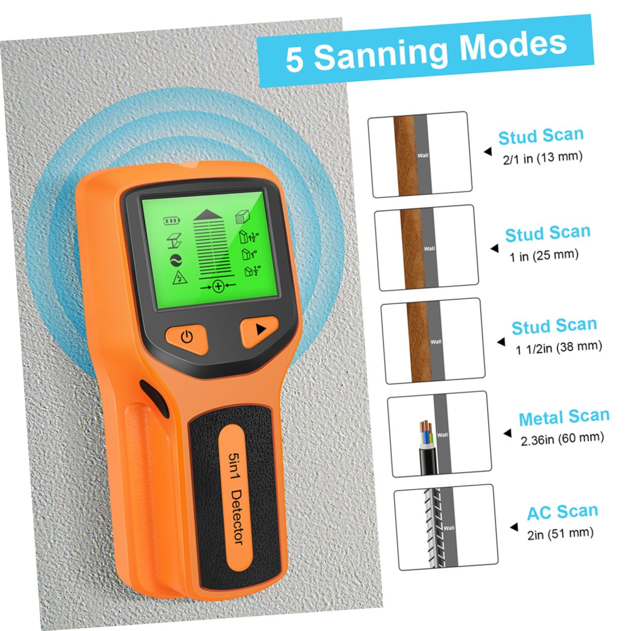 Sewroro Détecteur de Métaux Mural avec Écran Lcd, Outil Portable en Abs pour Projets D'amélioration Maison, Détecte Bois et Fils Cachés Efficacement