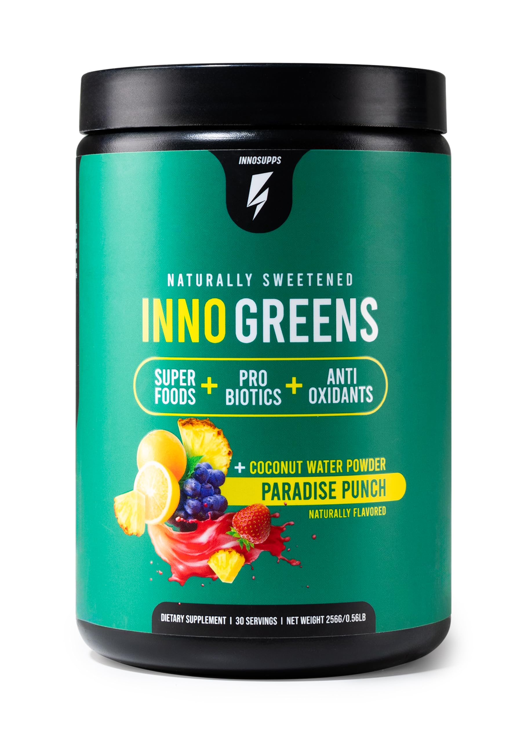 Inno Greens | 28+ Organic Greens & Superfoods | Advanced Prebiotics + Probiotics | Super Antioxidant + Hydration | Spirulina, Chlorella, Ashwagandha | Natural, Non-GMO | 30 Servings (Paradise Punch)