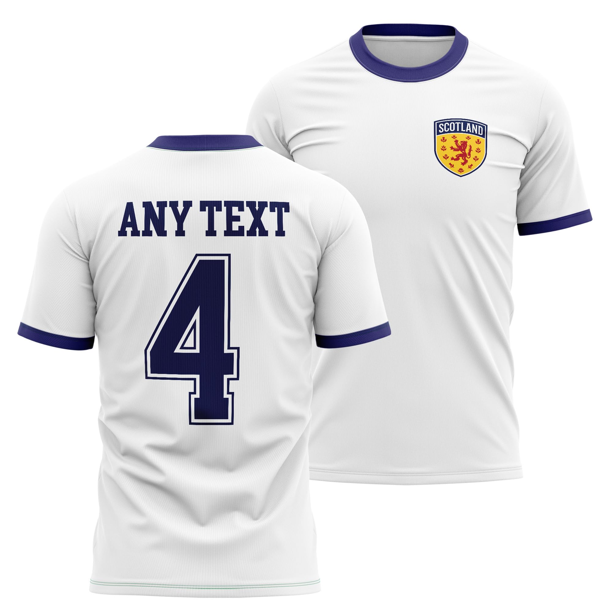 Scotland Ringer T Shirt - Rampant Lion Badge Custom Name Number Tee - Scottish Football Fan Supporter Top, S, White/Navy