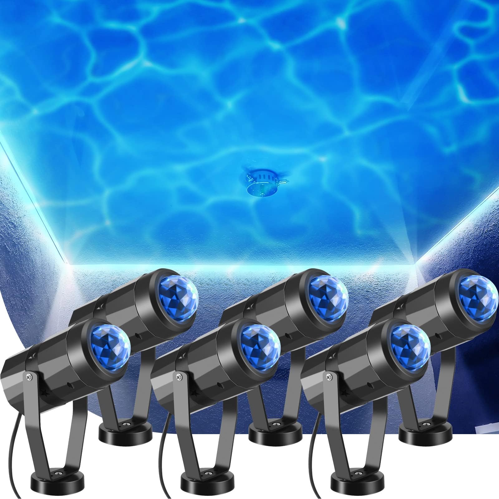 Riakrum 6 Pcs Water Effect Projector Light Winter LED Ocean Wave Projector Water Wave Effect Night Light Rotating Room 360 Degree Lamp Lighting for Bedroom Under Sea Wedding Party Decoration (Blue)