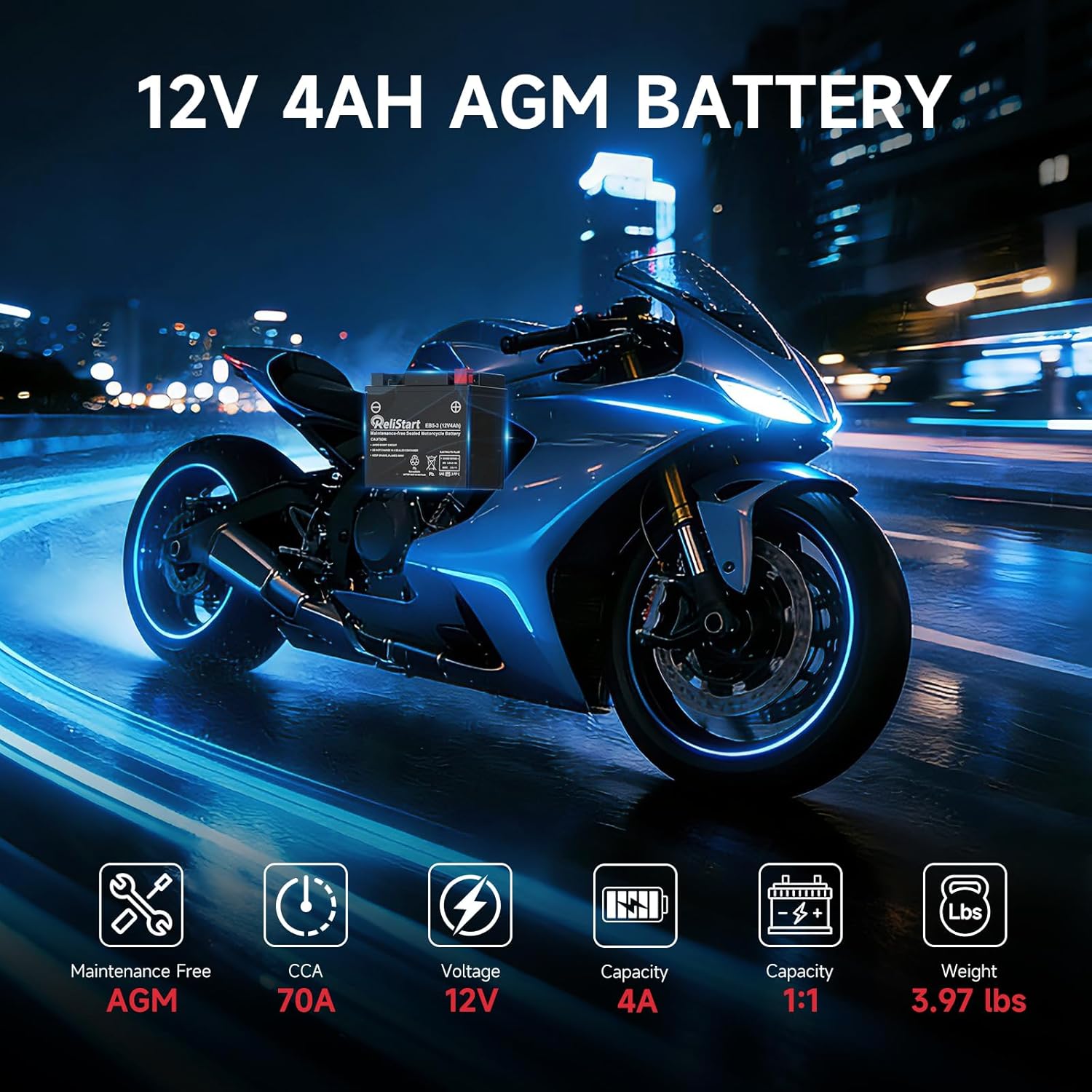 Motorcycle Battery YTX5L 12V 4Ah, Powersports Batteries High Performance, AGM Maintenance Free Battery for Bike ATV Scooter