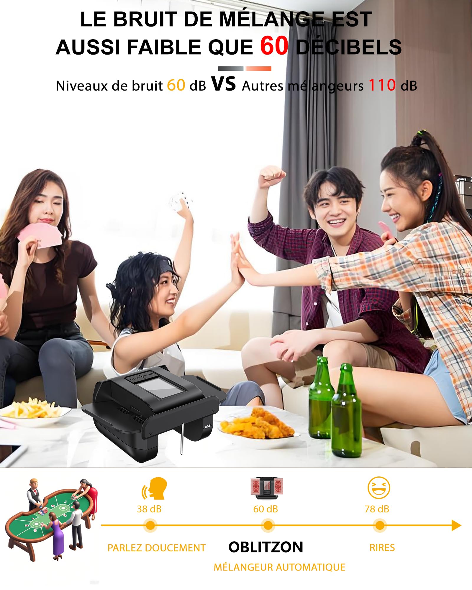 Mélangeur de Cartes Automatique Électrique pour 1-2 Jeux - Mode Auto/Manuel - Batterie 2000mAh Rechargeable USB-C - Silencieux - Compatible Poker, Belote, UNO, Blackjack, Texas Hold'em