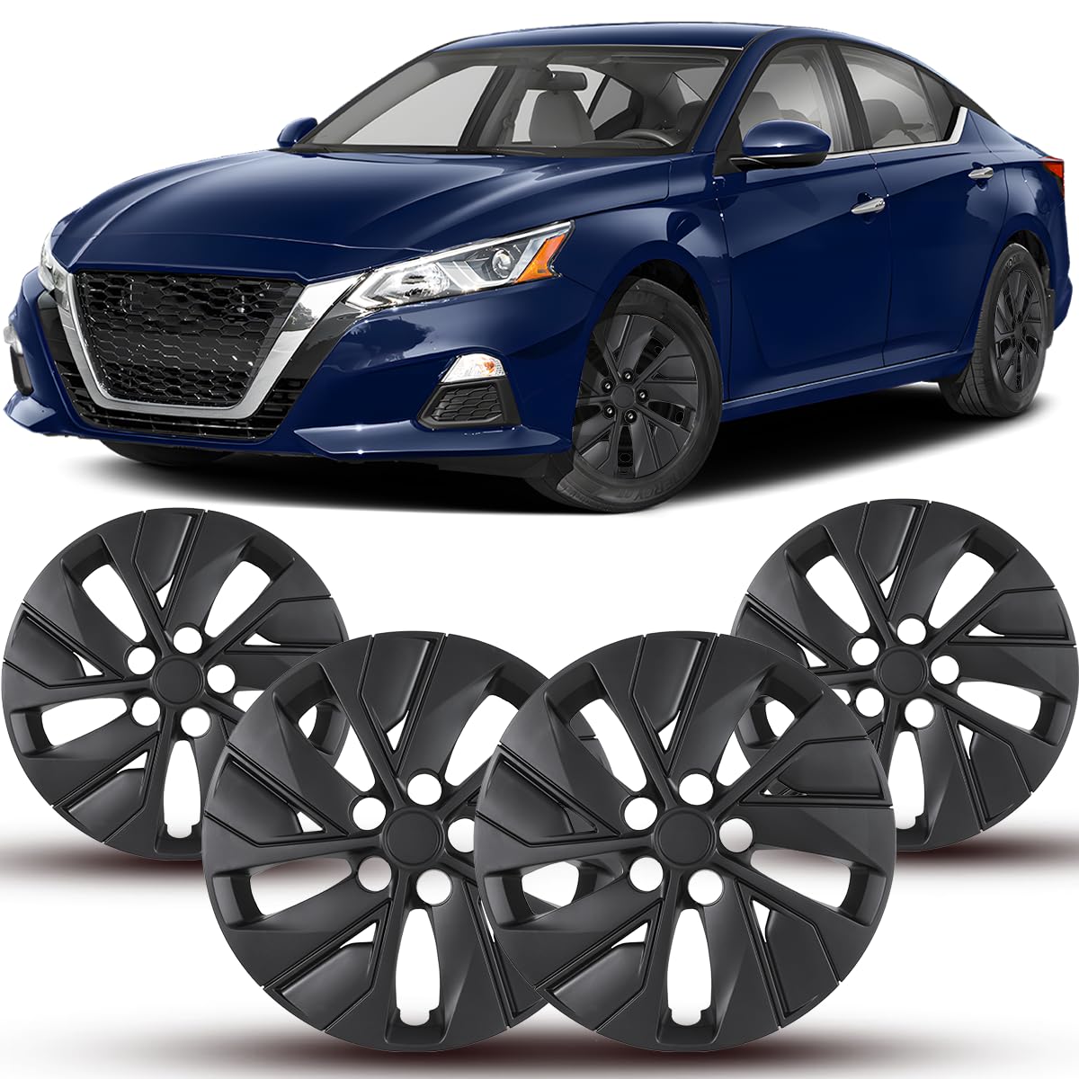 Winjet Hubcaps 16 Inch Wheel Covers for Nissan Altima 2019-2025 [2019 2020 2021 2022 2023 2024 2025 Nissan Altima] Wheel Rim Covers, Heavy Duty PP Material (16 Inch Set of 4, Black Matte)