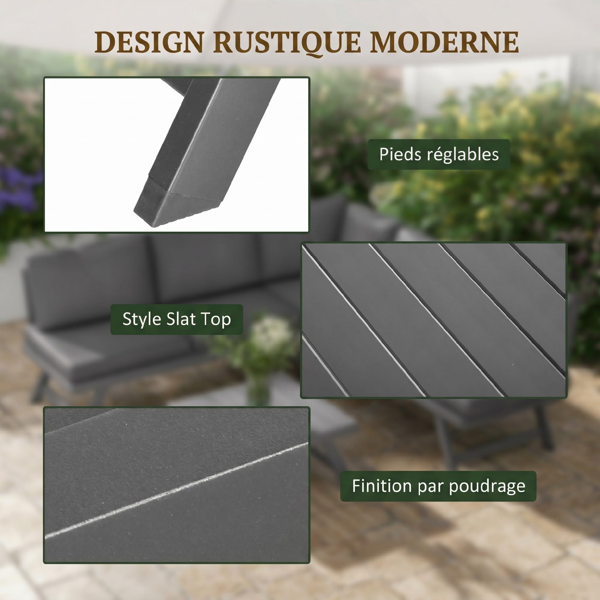 Outsunny Salon de Jardin Extérieur d'angle Convertible 4 Pièces Gris | 2 Banquettes, 1 Fauteuil, 1 Table Basse, Mobilier Aluminium et Acier, Terrasse Balcon