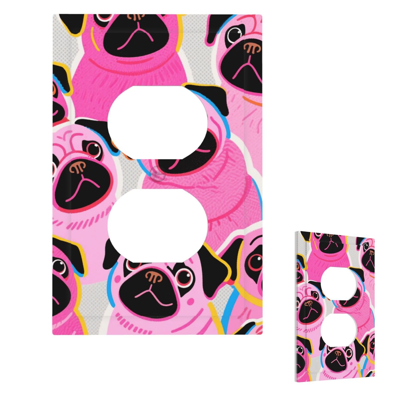 Fekiloot Duplex Colorful Pugs Dogs Wall Plate Cover Modern Decorative 1 Gang Light Switch Cover Unbreakable Receptacle Outlet Covers For Living Room Bedroom Home Decor