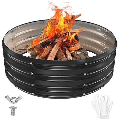 36 Inch Round Galvanized Fire Pit Ring/Fire Ring - Foldable and Perfect for Outdoor Gatherings and Campfires in The Yard/Garden/Park/Beach (Black+Gray, 3 FT Diameter+1 FT Tall)