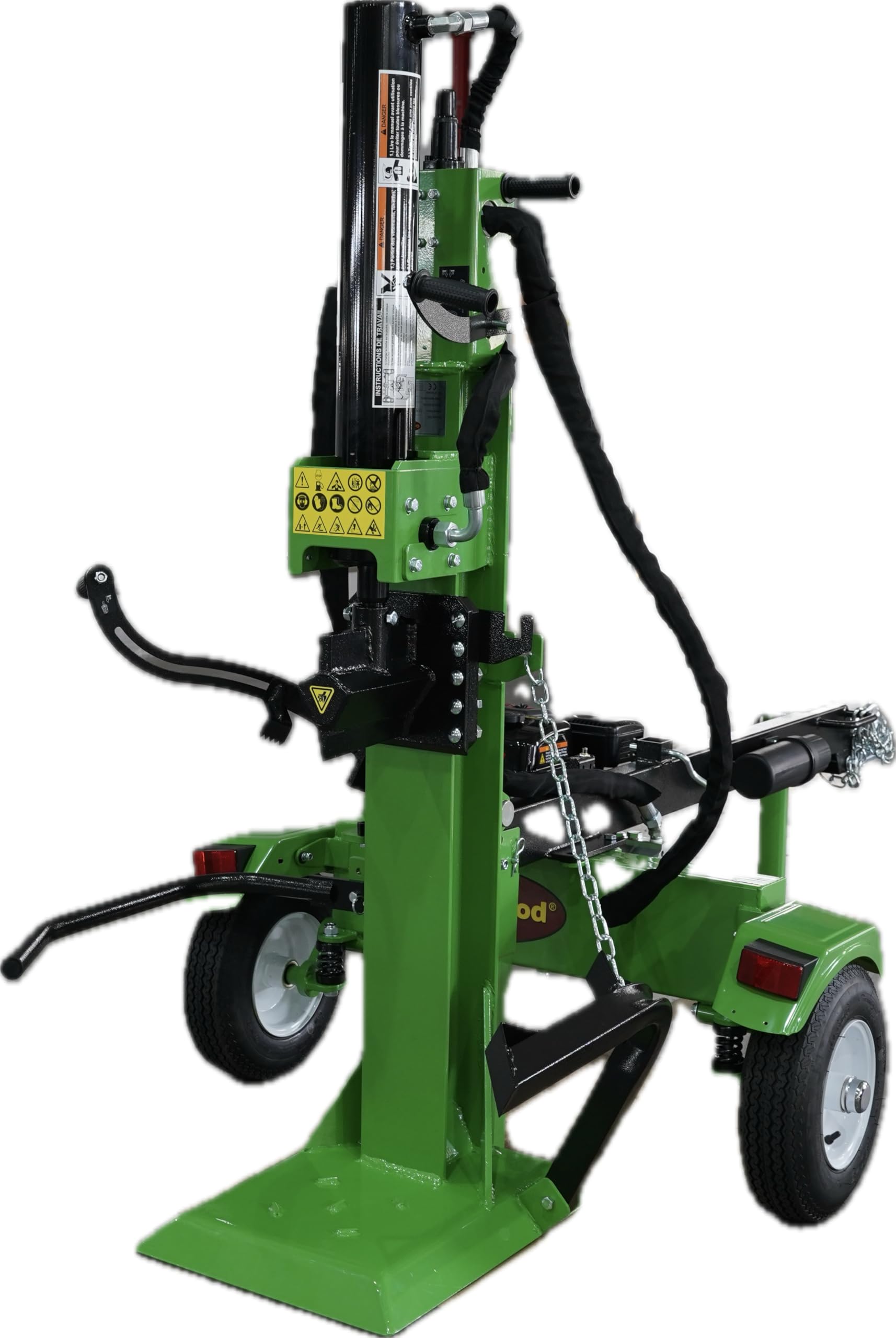 Fendeuse de Bûches 22tonnes, tractable à moteur Essence 6.5cv, Greenwood, Vert