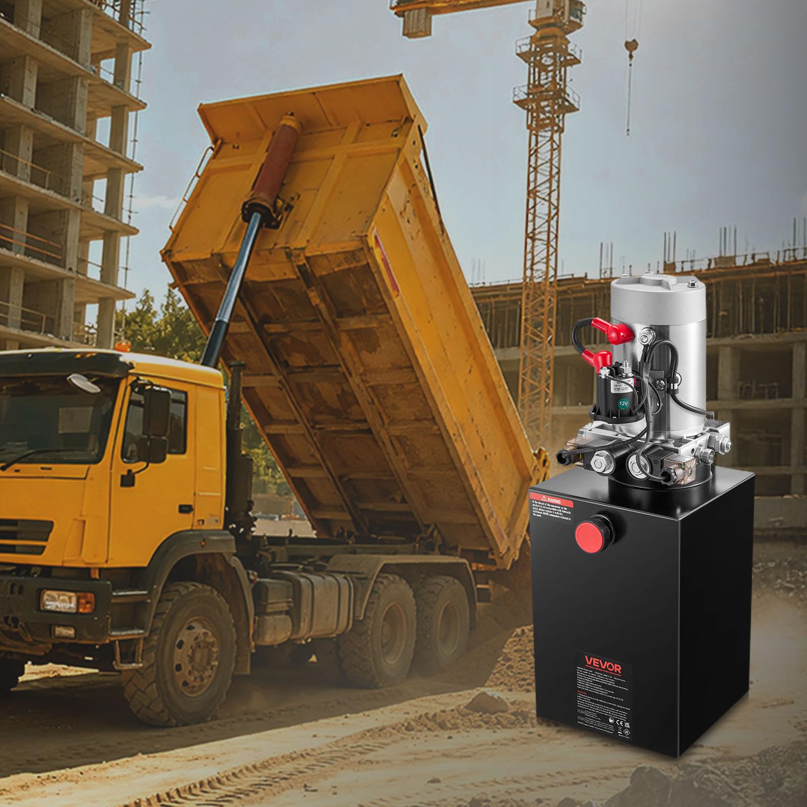 VEVOR Pompa Idraulica per Rimorchio Ribaltabile 1600 W 2600 giri/min Centralina Idraulica Azione Doppia per Sollevamento da Officina con Serbatoio d'Olio in Metallo Volume 2,1 mL/r per Piattaforma