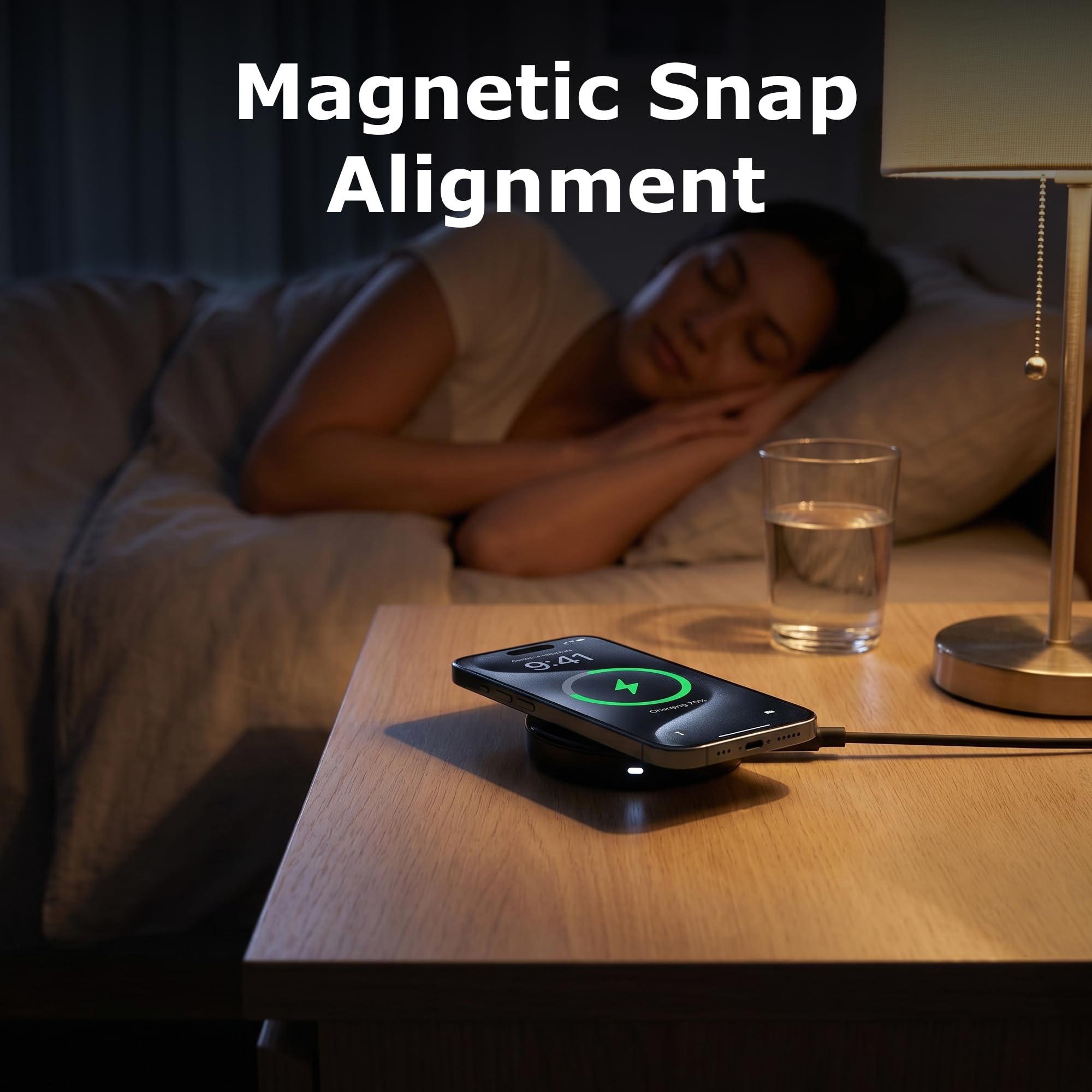AT&T 25W Qi2 2 Pad di ricarica wireless magnetico costruito in cavo USB C | Rilevamento di oggetti estranei, allineamento magnetico, design compatto sottile, telefoni compatibili, comodino da scrivania