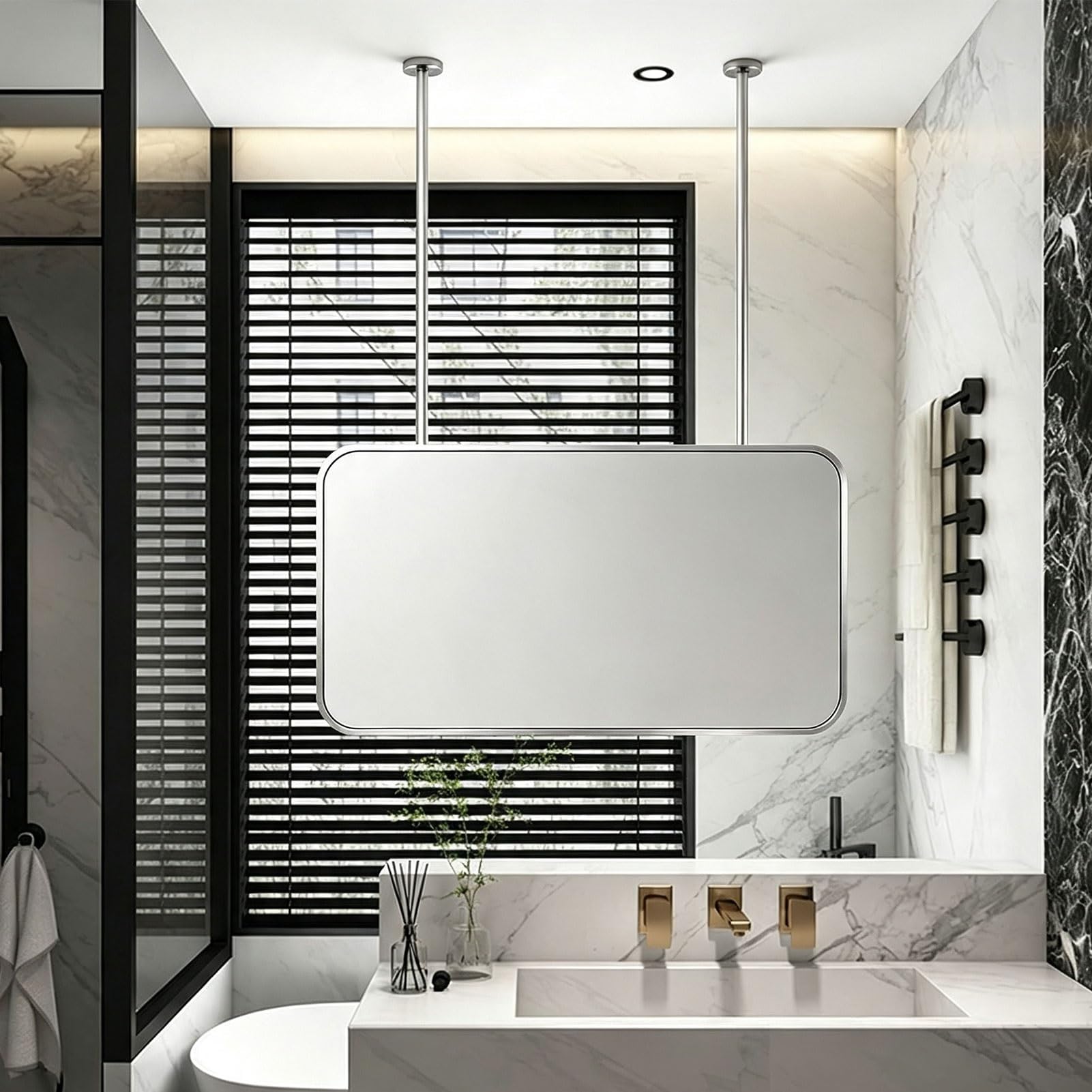 Espejo montado en el techo Baño Maquillaje Afeitado con barra colgante