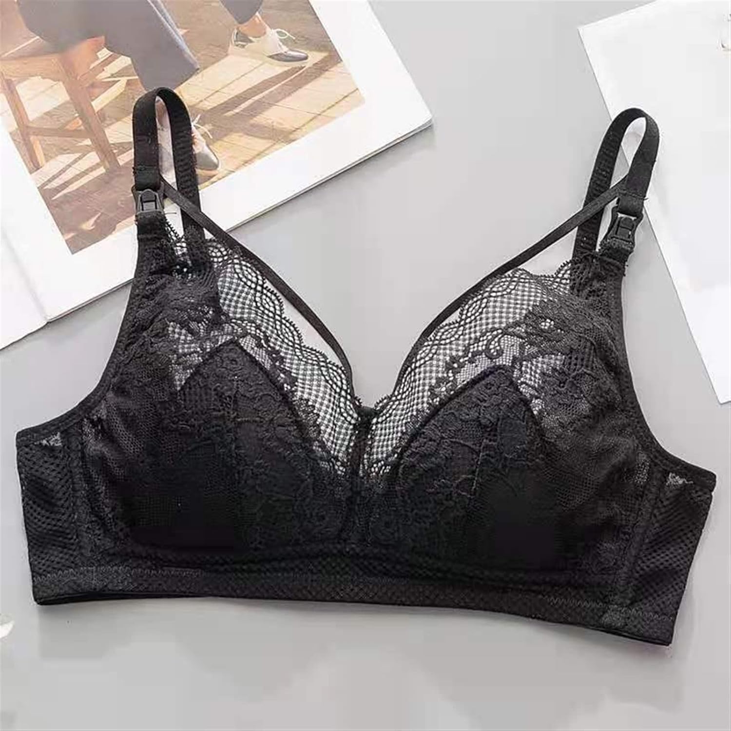 Womens Sexy Ultra-Thin Nursing Bra Maternity Breastfeeding Bra Ladies Wireless Tank Top Bralette Minimizer Bra Soft Cup (Color : Black, Size : 40/90BC)