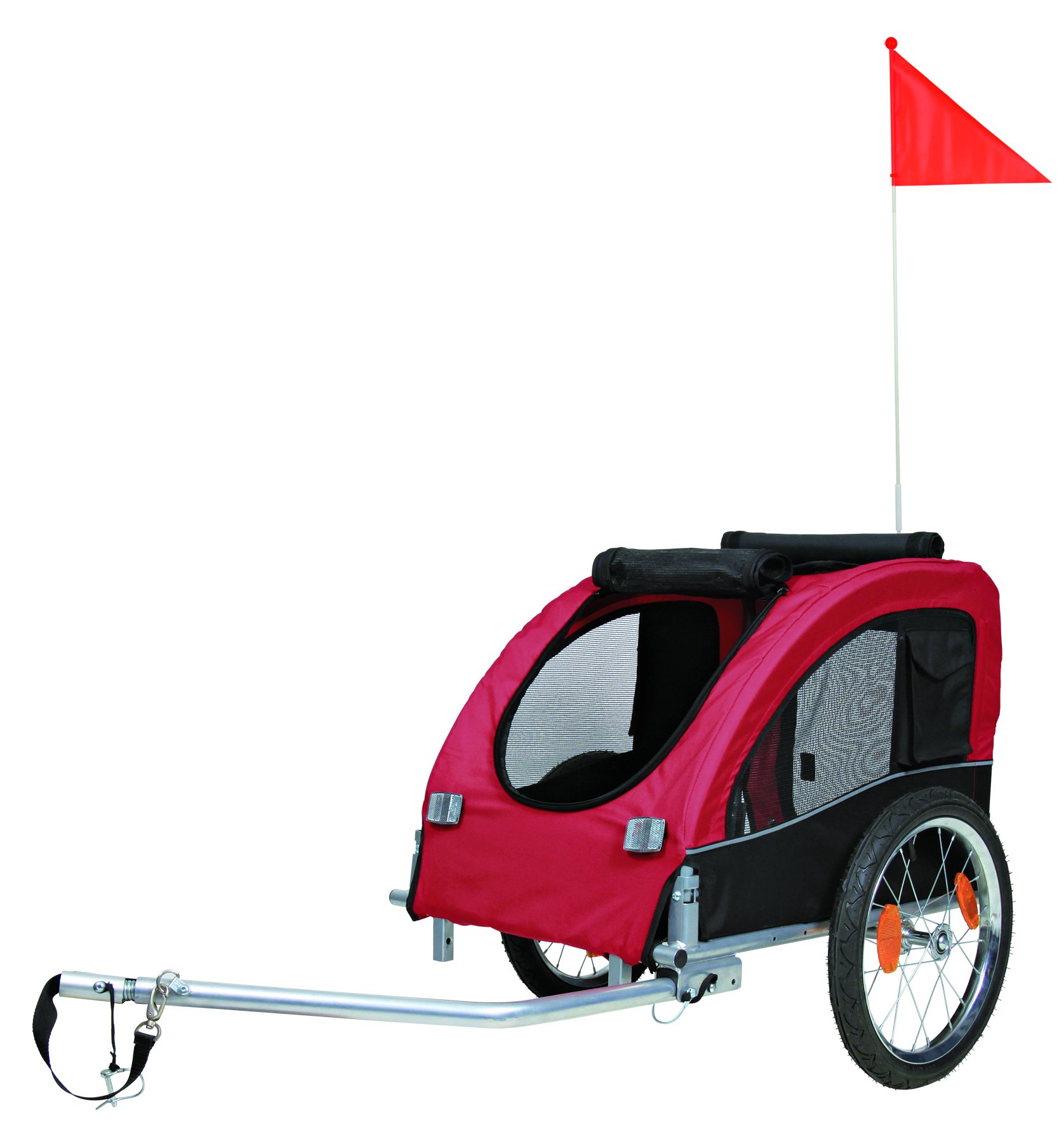 TRIXIE 12814 Fahrrad-Anhänger, M: 63 × 68 × 75/137 cm, schwarz/rot & 12819 Anhängerkupplung für Fahrrad-Anhänger