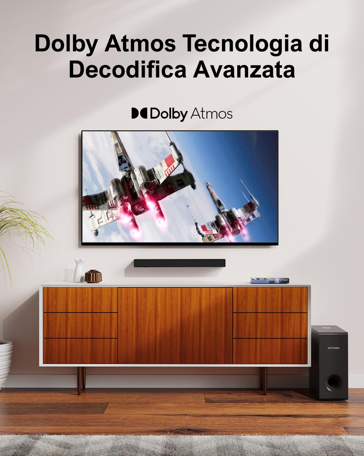 ULTIMEA Soundbar, con Dolby Atmos/Digital/Audio, Sound Bar con Subwoofer, Bassi Profondi Regolabili, Soundbar 3D Dolby Surround TV, Soundbar per TV Home Theater, HDMI-eARC, Bluetooth 5.3, Nova S50