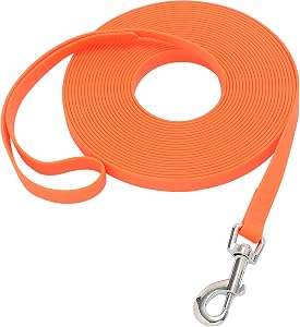 Waterproof Long Leash Durable Dog Recall Training Lead Great for Outdoor Hiking, Training, Yard, Beach and Swimming (Orange, 15ft)