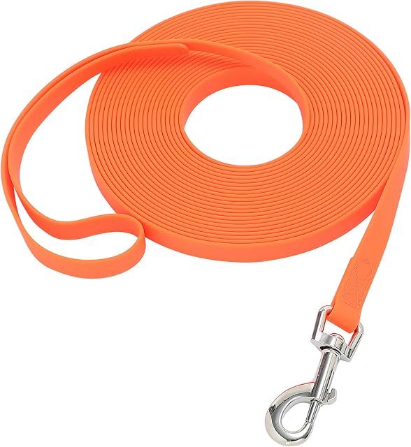 Waterproof Long Leash Durable Dog Recall Training Lead Great for Outdoor Hiking, Training, Yard, Beach and Swimming (Orange, 15ft)