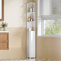 Hzuaneri Tall Corner Bathroom Cabinet 66.9"H with Doors, Adjustable Shelves, Narrow Storage for Small Spaces, White BC30003X