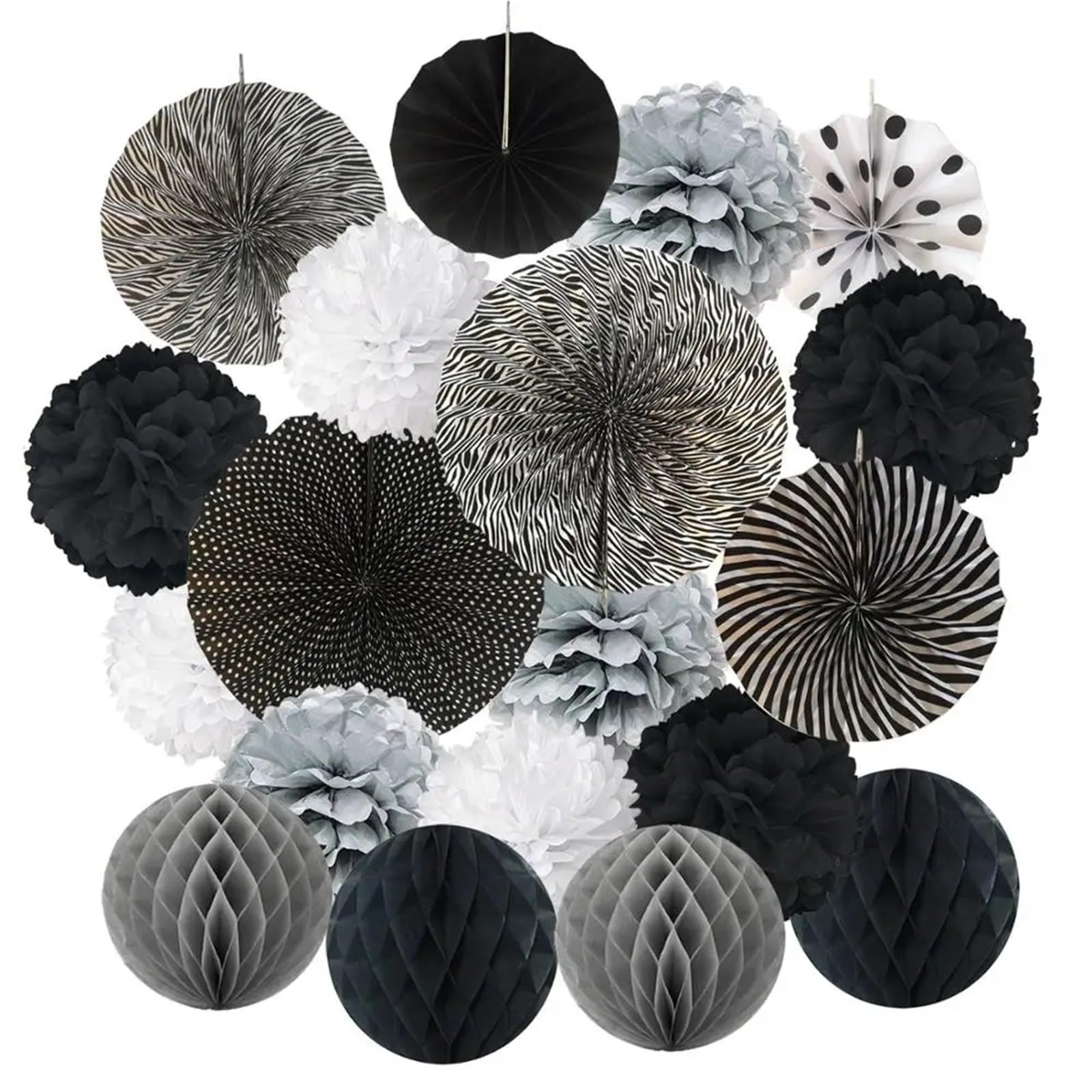 Paper Pompom 19Pcs Blue Tissue Paper Pom Poms Flower Fan and Honeycomb Balls for Birthday Wedding Festival Decorations(Color-04)