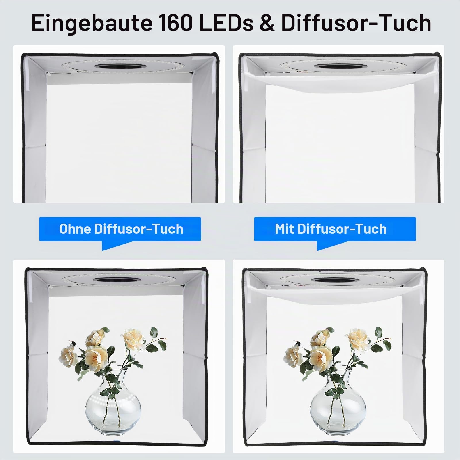 PULUZ Fotostudio Fotobox Light Box 40×40 cm Tragbare 15.75 inch Foto Lichtbox mit dimmbarem LED-Ringlicht 3 Farbtemperaturen 12 Hintergründe Lichtzelt Set für Produktfotografie