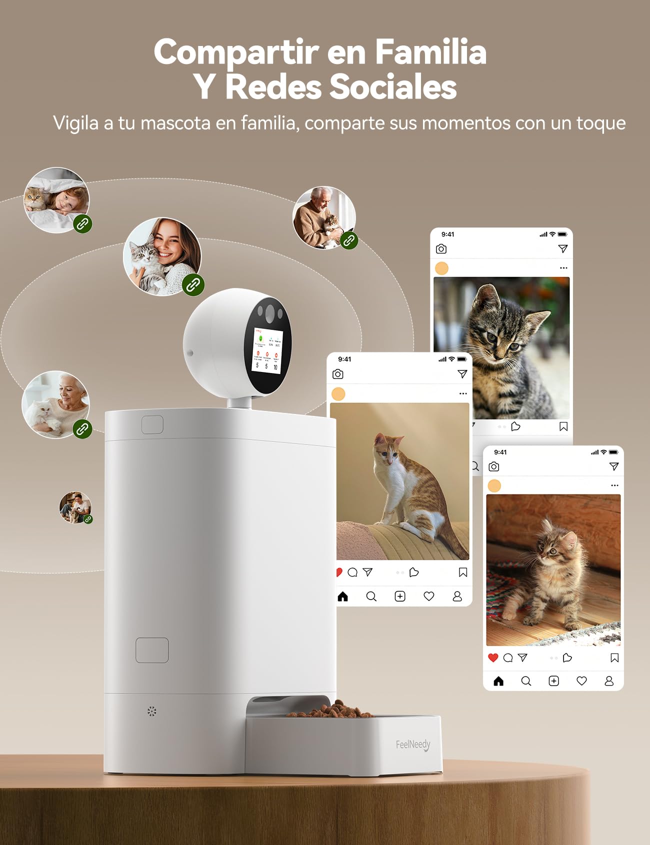 FEELNEEDY 5.5L Comedero Gato Automatico con Cámara 360°, Video 3MP HD con Visión Nocturna y Audio Bidireccional, 2.4G/5G Dispensador Comida Gatos/Perros, Pantalla IPS & App Control, Grabación de Video