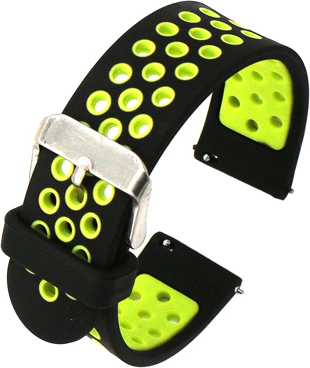 Elespoto 20mm Universal Smart Watch Bands, 20mm Quick Release Soft Silicone Watch Band Silicone Rubber Wrist Strap for Samsung (Black Green) - Image 4