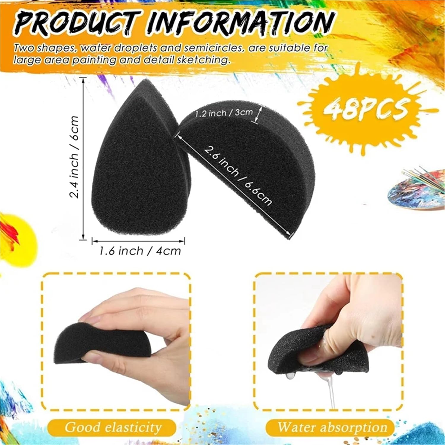 Sponge Brushes for Painting 200pcs Face Paint Sponges Painting Black High Density for Art Work and Body for DIY Crafts,Home Decors,Art Projects(Water Drop)