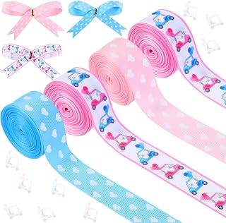 Cheerupp 4 Rolls Sports Golf Theme Ribbons, 20 Yards Craft Ribbons for Wreath Hair Bow Wrapping Gifts Packing, Pink Blue Grosgrain Ribbons Gender Reveal Birthday Wedding Party Home Accessory Decor