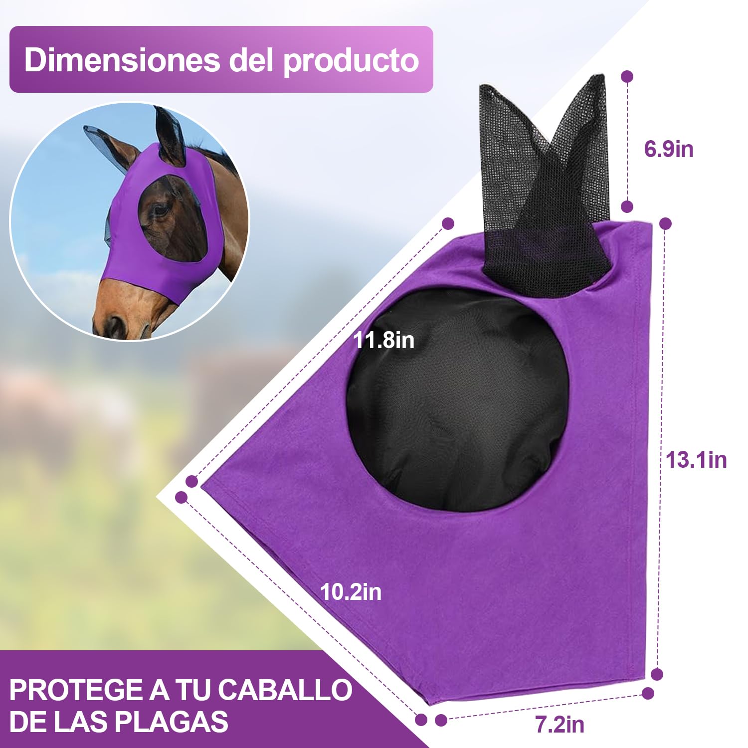 Voarge Máscara de Mosca de Caballo Transpirable Antimosquitos Morado M