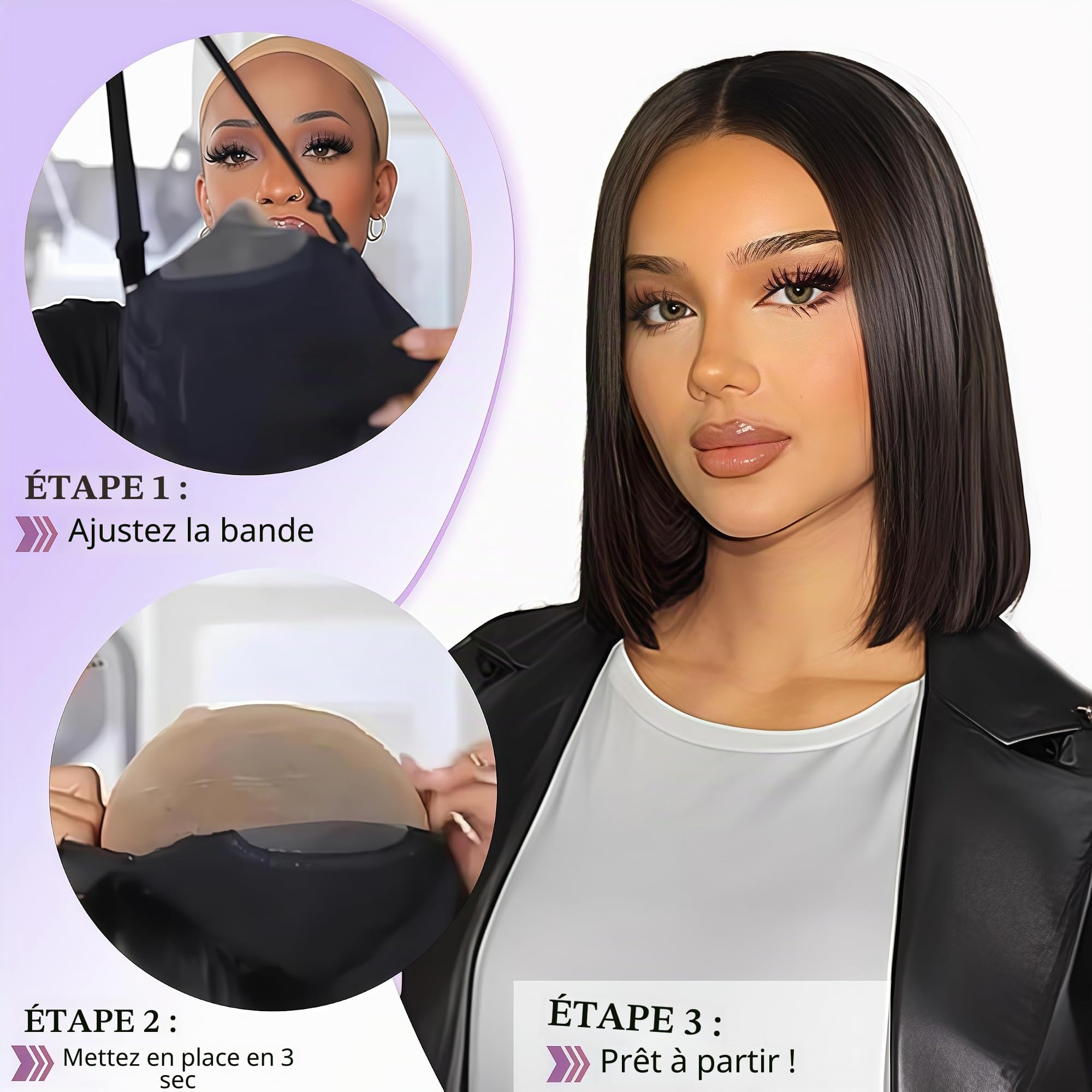 XSY Glueless Perruque Cheveux Humain Bob Wig Human Hair Wear And Go Perruque Femme Naturelle Sans Colle Pré-Découpée Pré-Épilée 4×4 Hd Perruques à Dentelle Frontale 180% Densité 10 Inch