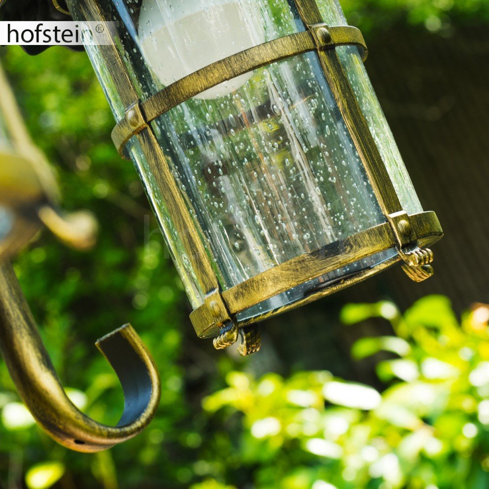 Lampada da esterno Tolep, candelabro in stile antico, metallo in marrone/oro, con vetri veri, lampada da sentiero a 3 bracci da 220 cm, lampada da giardino retrò/vintage, E27, IP44, senza lampadina/e