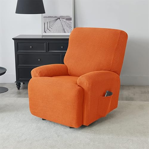 Vista 9 de Funda elástica de jacquard para silla reclinable, funda de sofá de poliéster de 4 piezas con bolsillo lateral, lavable a máquina Azul oscuro