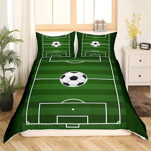 Feelyou Funda de edredón de fútbol deportivo para niños, adolescentes, juego de ropa de cama de balón de fútbol, 1 funda de edredón y 2 fundas de