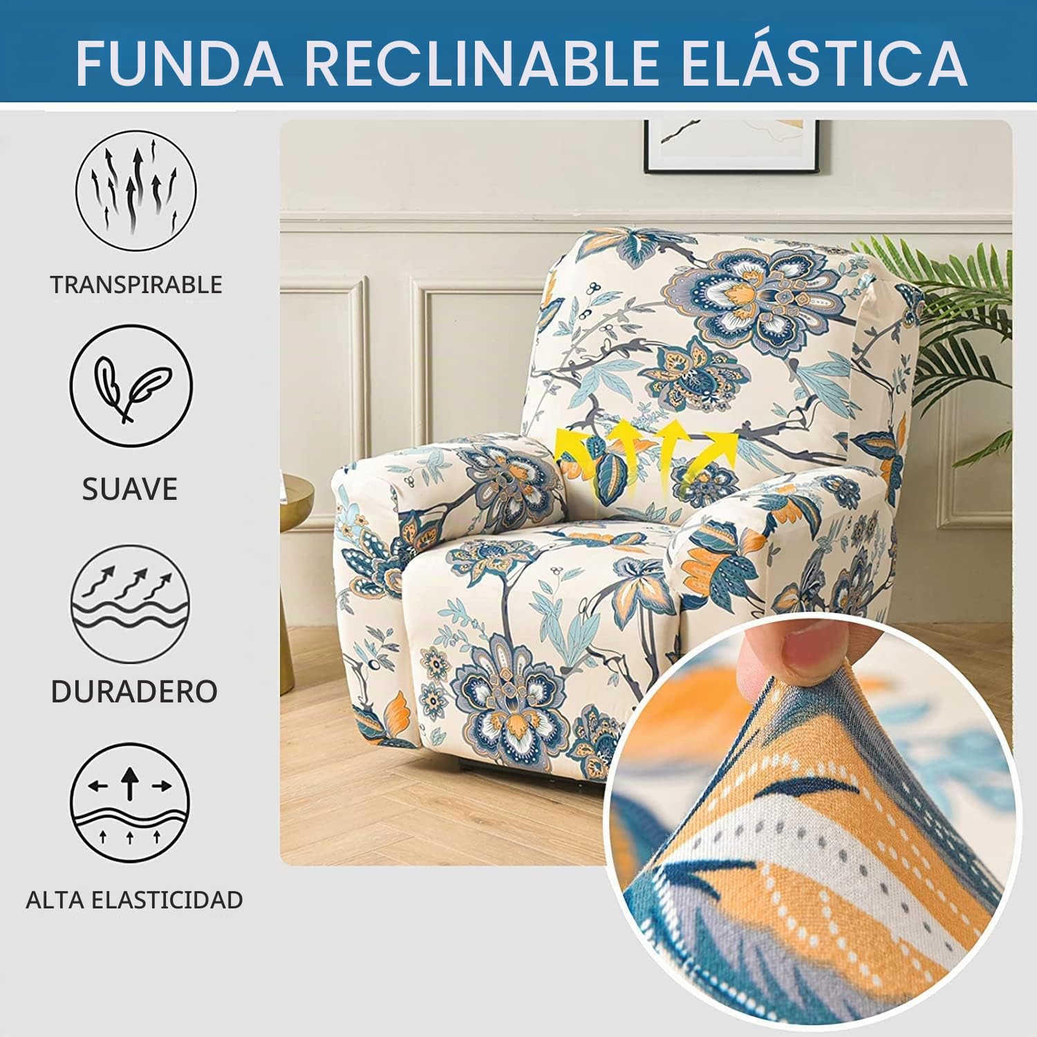 Fundas para sillas reclinables Funda elástica para sillón Relax con Bolsillos Protector de sillón reclinable Fundas de Butacas Relax Ajustables Antideslizante