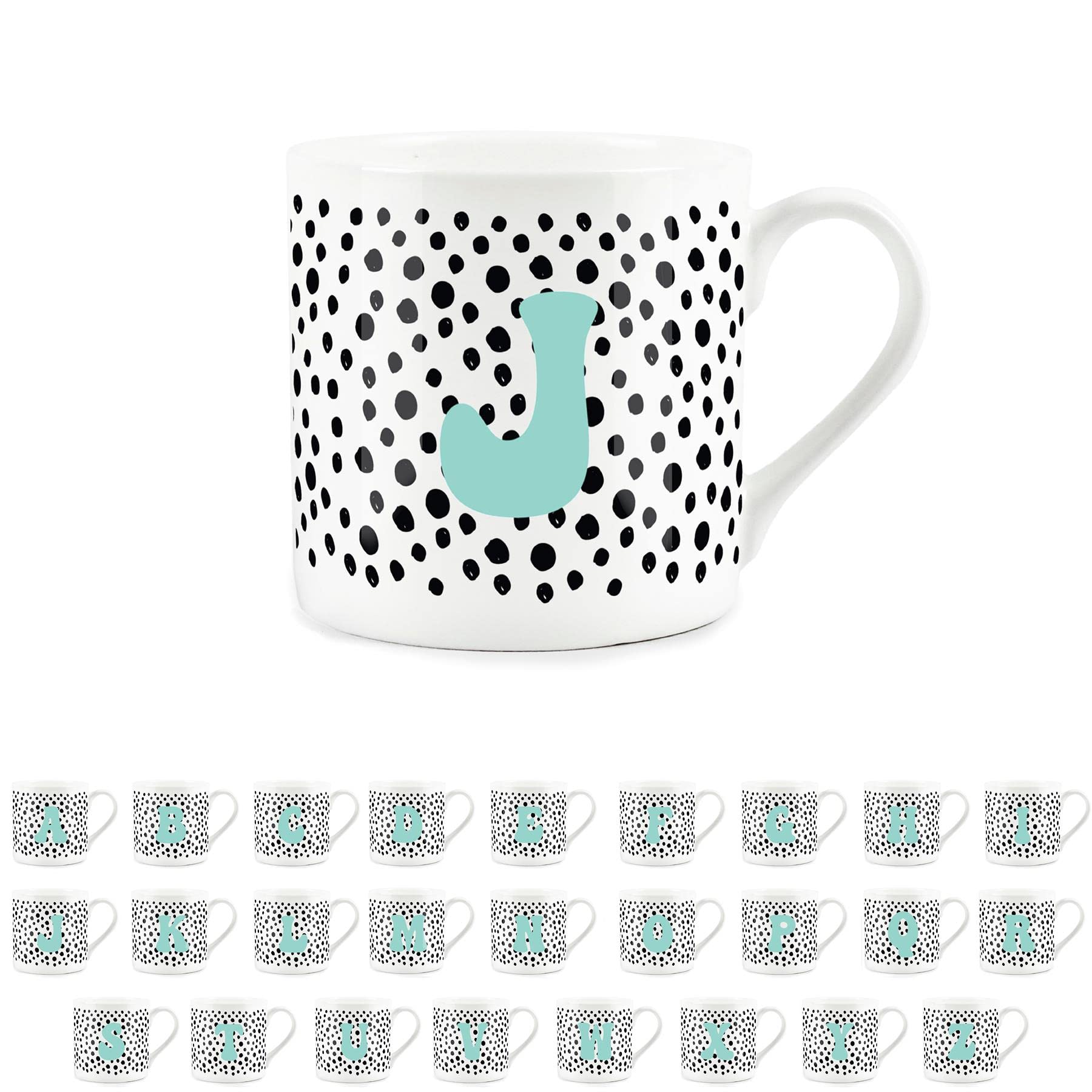 Purely Home Letter Initial Personalised Mugs - Spotty Alphabet Bone China Coffee/Tea Cups (J)
