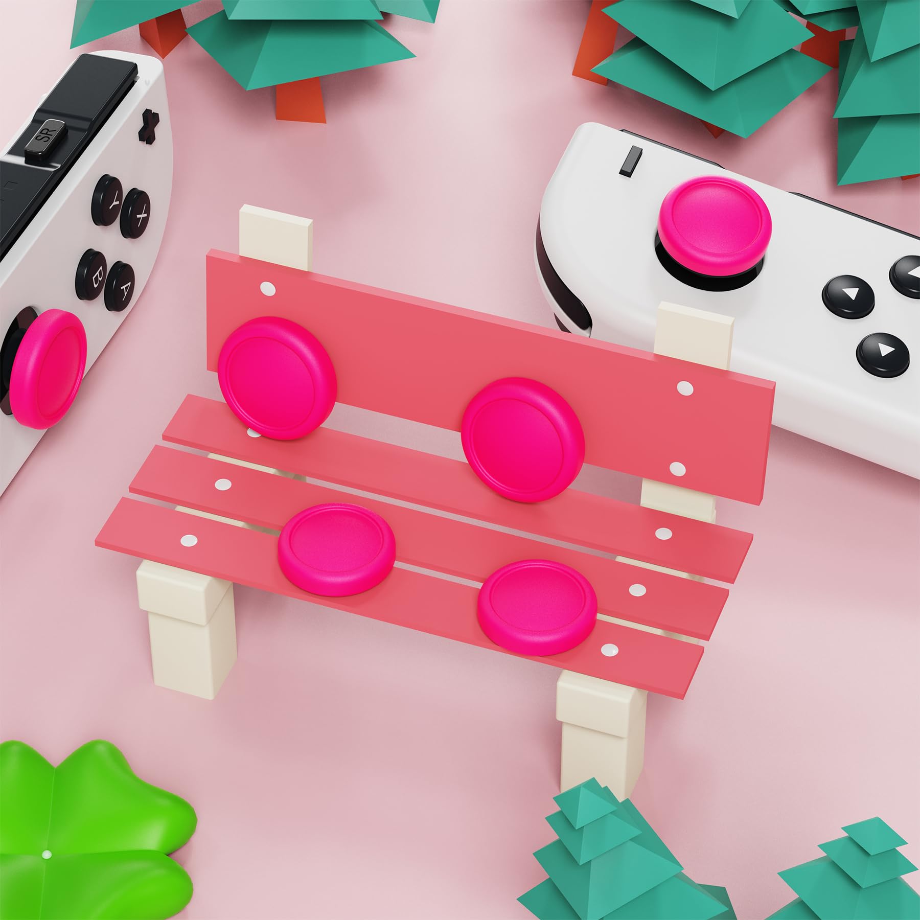 eXtremeRate PlayVital Switch Joystick Caps, Switch Lite Thumbstick Caps, Silicone Analog Cover for Joycon Thumb Grip Rocker Cover for Nintendo Switch Accessories & Switch Lite - Bright Pink - 4