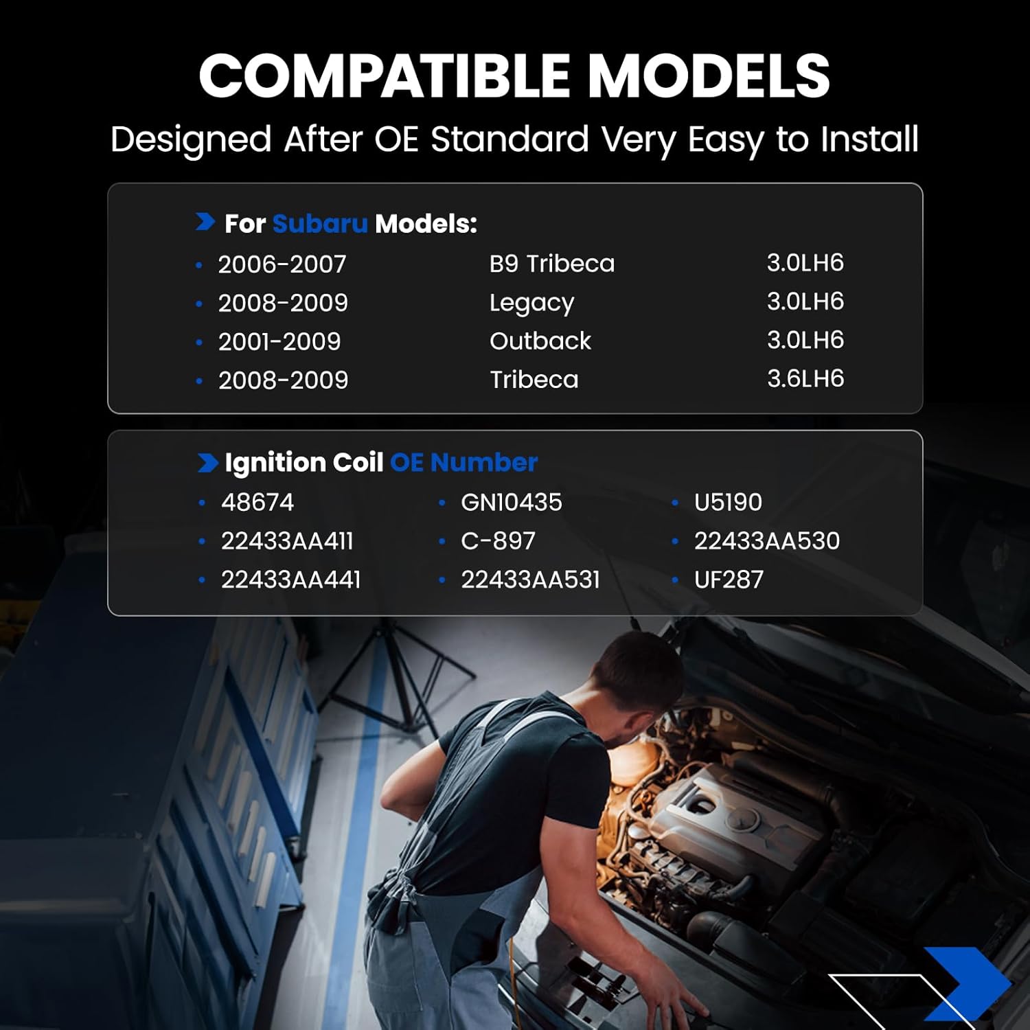 6-Pack UF287 Ignition Coils Compatible with Subaru Outback 2001-2009, B9 Tribeca 2006 2007, Tribeca 2008-2009, Legacy 2008-2009, 3.0L H6 - Replaces GN10435 U5190 22433AA411 22433AA441 48674