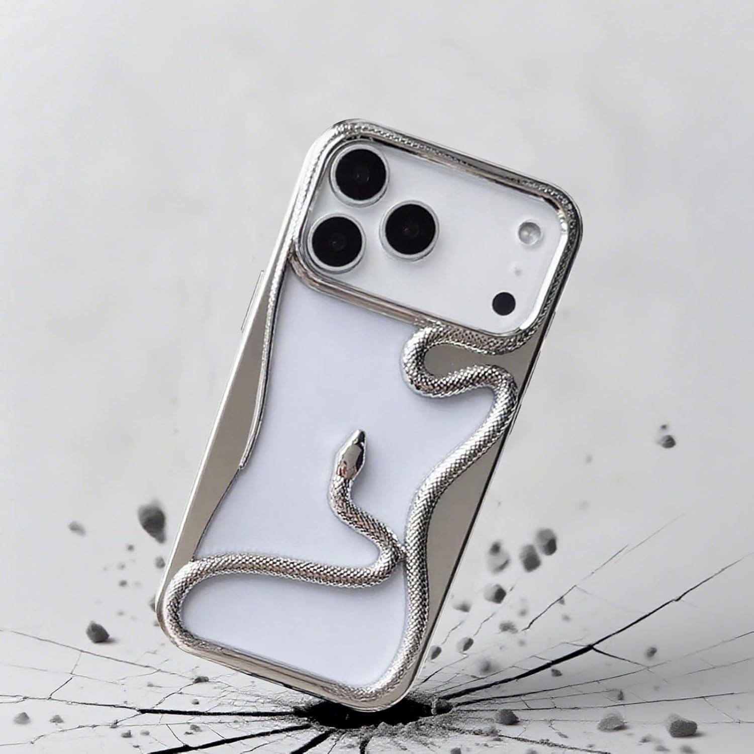 LUVI Compatible with iPhone 17 Pro Max Bumper Case Snake Frame Soft TPU Electroplate Thin Slim Heat Dissipation Protection Shockproof Cover for Women Girls Man -Silver - Image 5